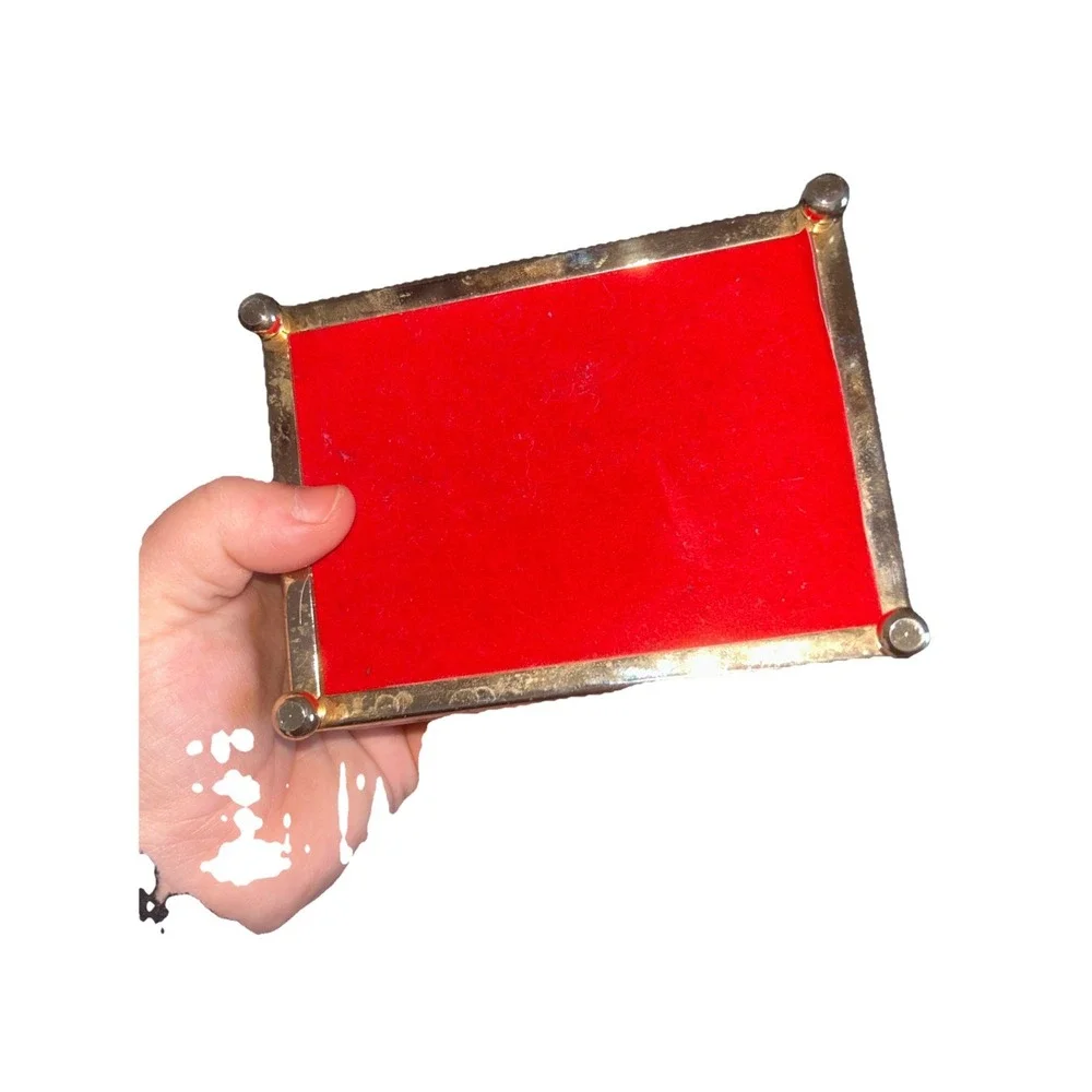 Vintage Brass And Beveled Glass Jewelry Box With Mirror 4 Footed Red Felt Bottom